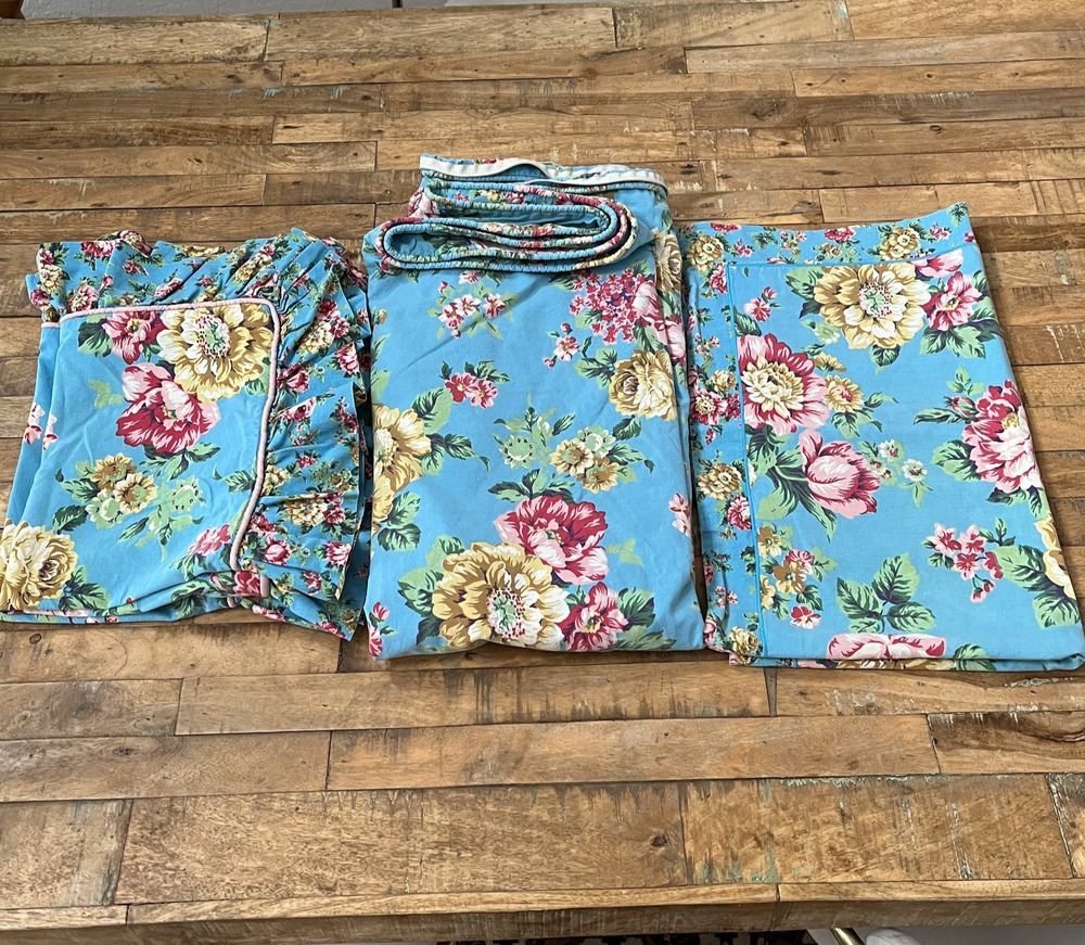 Vintage Blue Floral Duvet Cover 2 Ruffle Pillows 1 Long Pillow Cottage Core